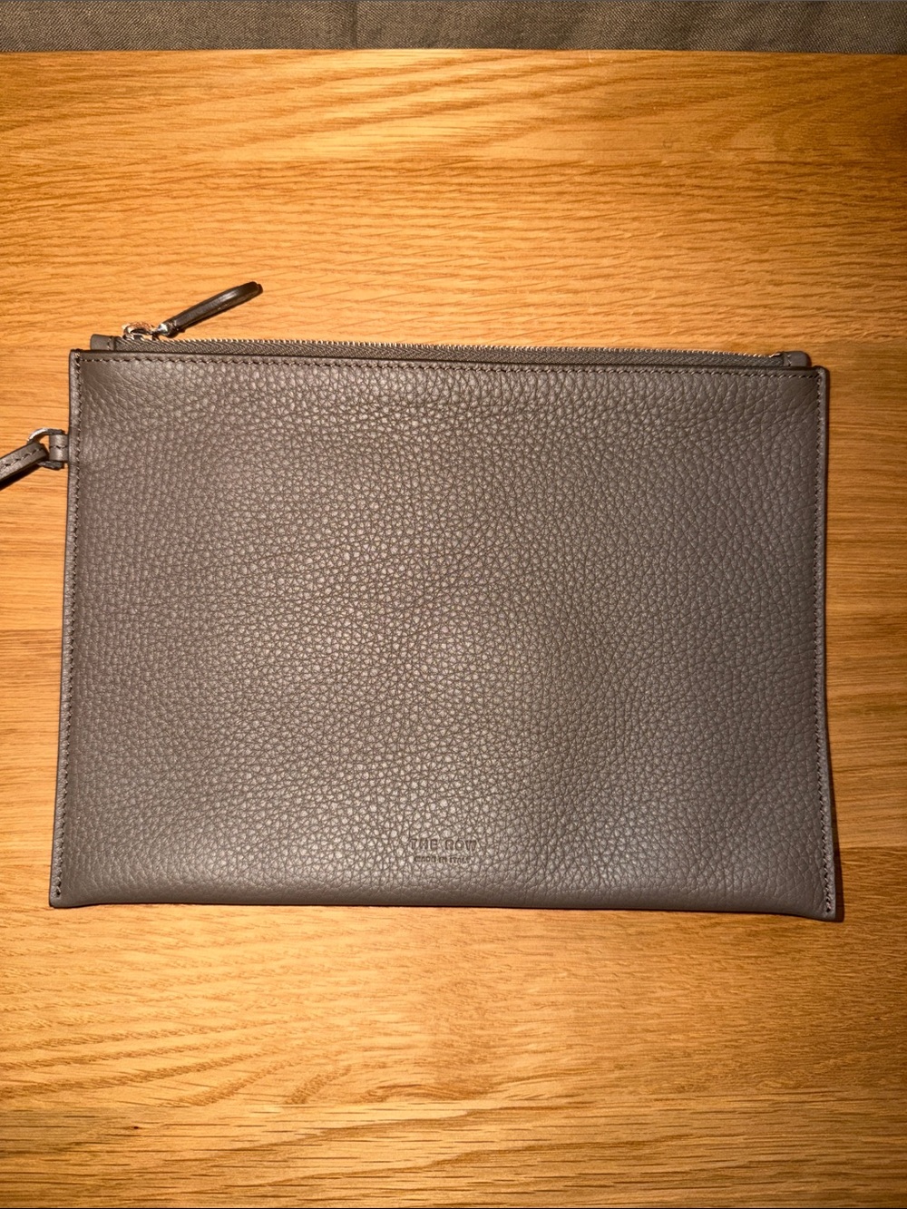 The Row Gray Pebbled Leather Wristlet Pouch